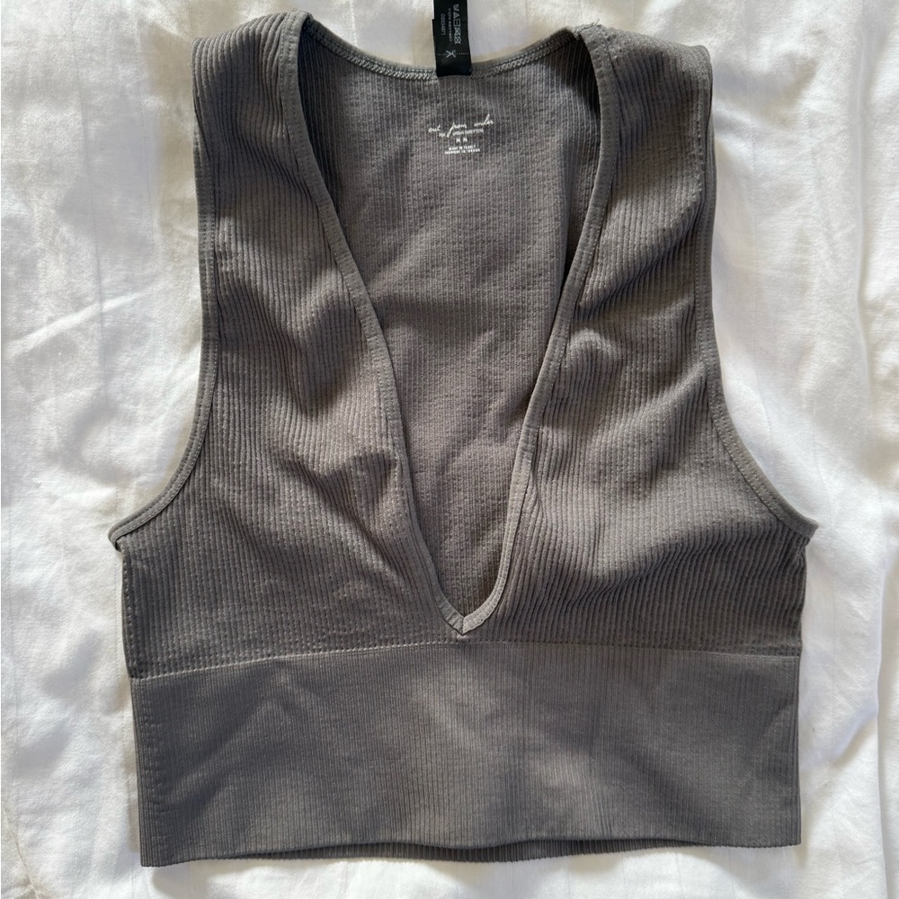SOLD Out From Under Charcoal Ribbed V-Neck Top